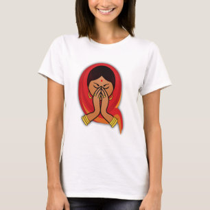 Hindu Frau mit Kopf Scarf Gruß in Namaste T-Shirt