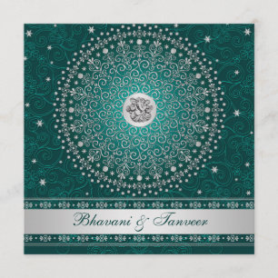 Hindu Ganesh Aquamarin, Silver Scrolls Wedding Ein Einladung