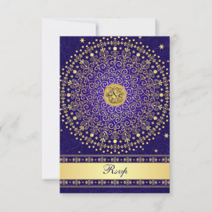 Hindu Ganesh Blau Gold Schriftrollen Hochzeit RSVP Karte