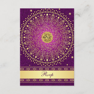 Hindu Ganesh Lila Gold Scrolls Wedding RSVP Card Einladung