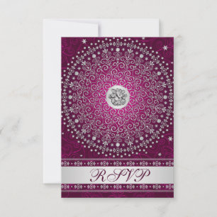 Hindu Ganesh Plum, Silver Scrolls Wedding RSVP Einladung