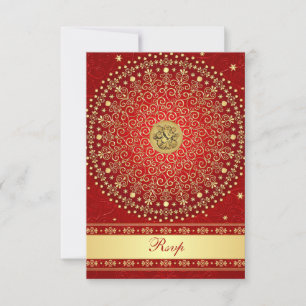 Hindu Ganesh Rot-Gold-Rollen Hochzeit-Antwortkarte RSVP Karte