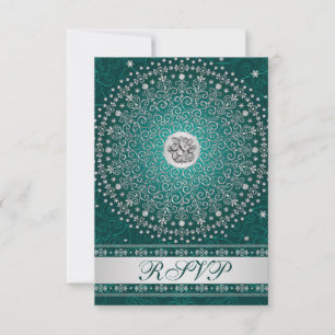 Hindu Ganesh Teal, Silberne Schriftrollen Hochzeit Einladung