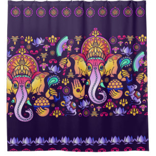 Hindu God Ganesha and Indian symbols in strip shap Duschvorhang