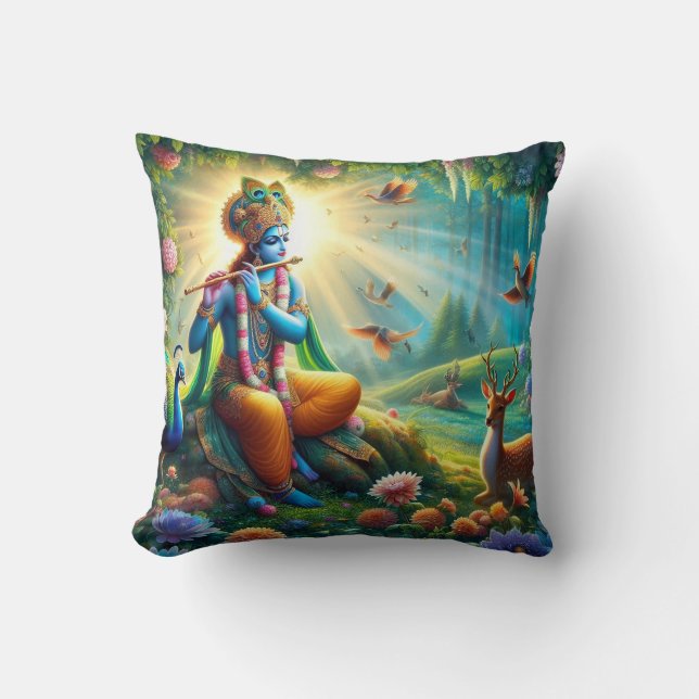 Hindu God Krishna Pillow mit Om Design auf der Rüc Kissen (Vorderseite)