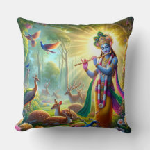 Hindu God Lord Krishna Pillow w/Om Design auf der 