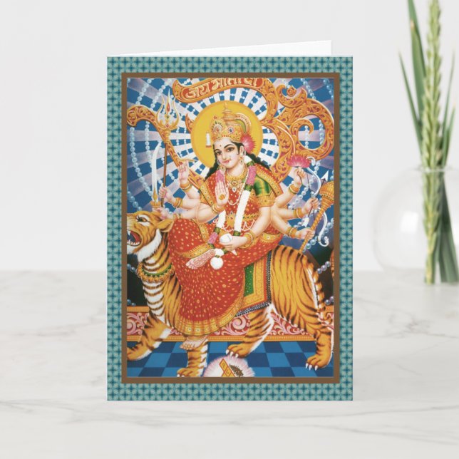 Hindu Goddess Durga mit Tigerkarten Karte (Vorderseite)