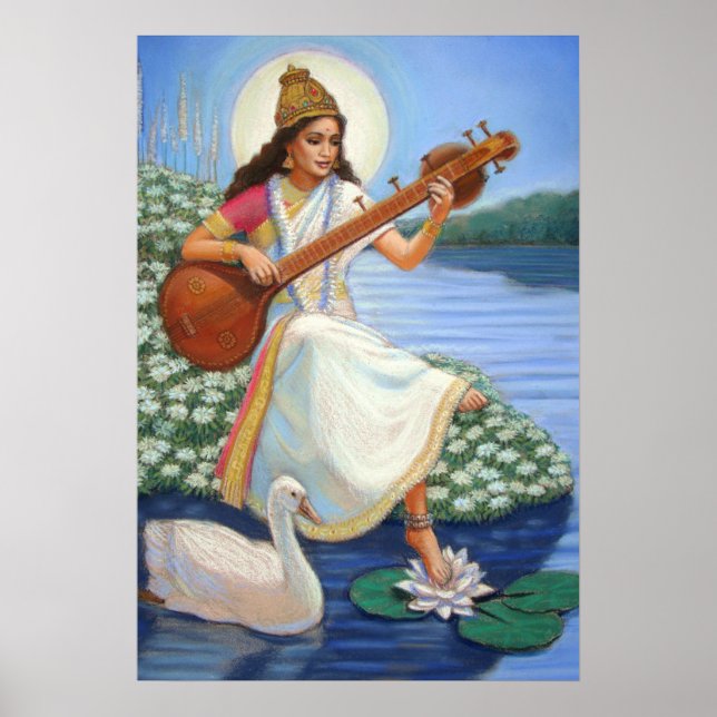 Hindu Goddess Saraswati Art Hinduism Poster Print (Vorne)