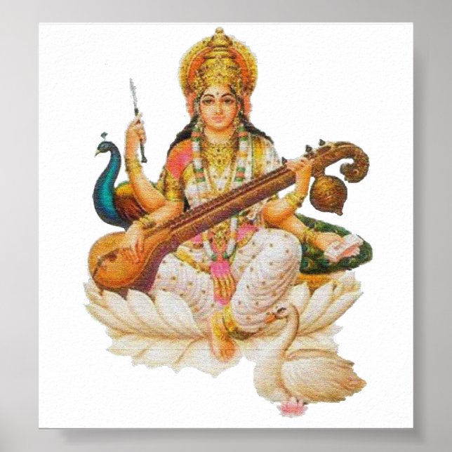 Hindu Goddess Saraswati Godess for art Bildung Poster (Vorne)