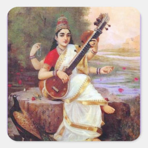Hindu Goddess Saraswati Quadratischer Aufkleber