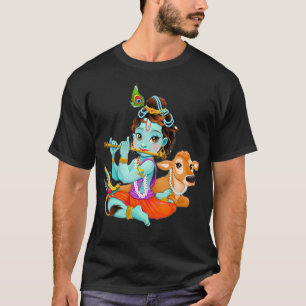 Hindu Gott Lord Shri Krishna mit Kuh und Vogel T-Shirt