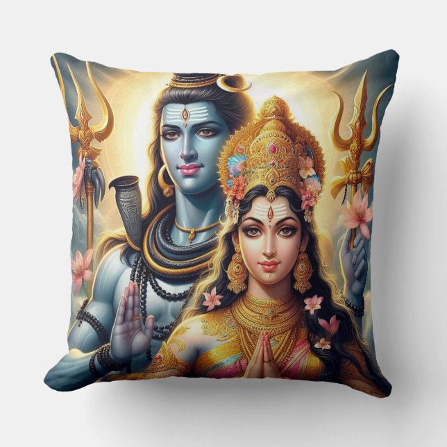 Hindu Gott und Göttin Shiva und Parvati Pillow Kissen (Vorderseite)