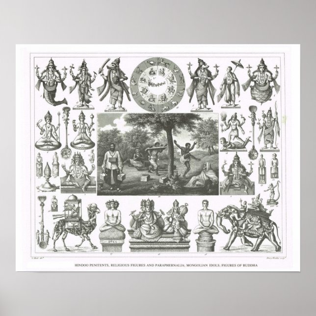 Hindu-Götter, mongolische Idole, Buddha-Figuren Poster (Vorne)
