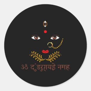 Hindu-Göttin Durga Yoga mit Sanskrit-Mantra Runder Aufkleber