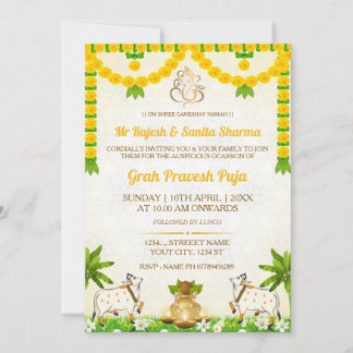 Hindu Graha Pravesh Puja Invitation Card Einladung