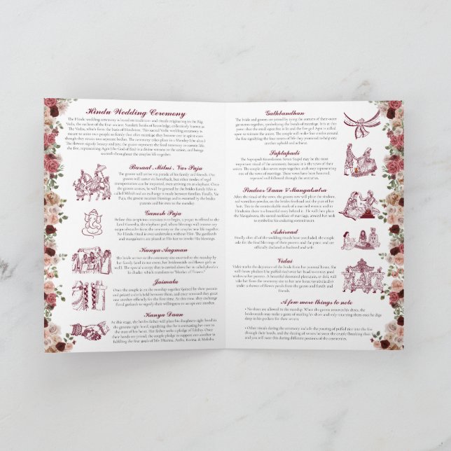 Hindu-Hochzeitfeier (Gold Rot Rosa) geklappt Programm (Innenseite)