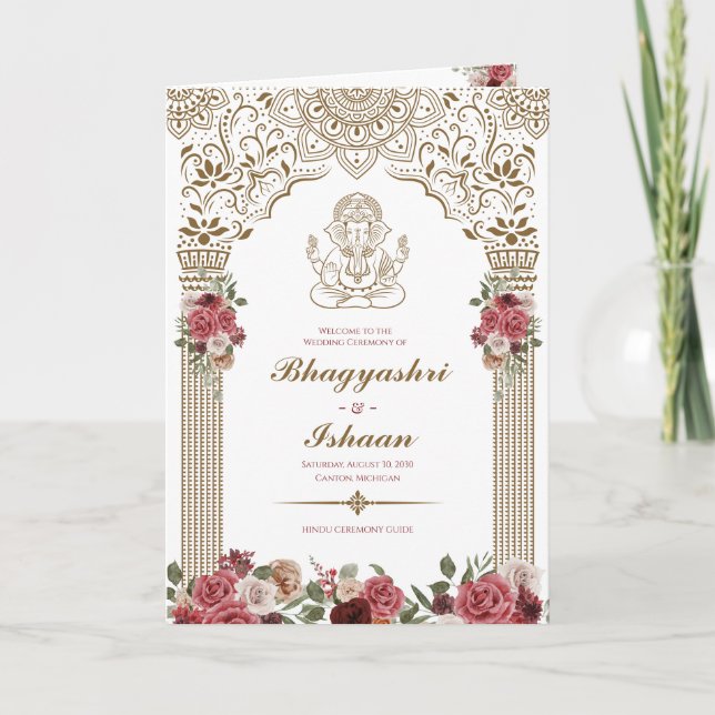 Hindu-Hochzeitfeier (Gold Rot Rosa) geklappt Programm (Vorderseite)