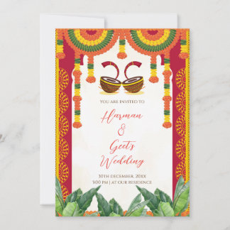 Hindu-Hochzeitseinladung | Dhol-Trommel-Marigold-K Einladung