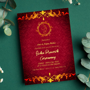 Hindu House Erwärmung Griha Pravesh Golden Ganesha Einladung