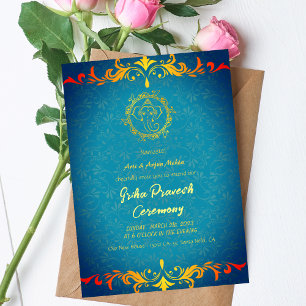 Hindu House Erwärmung Griha Pravesh Golden Ganesha Einladung