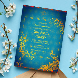 Hindu House Erwärmung Griha Pravesh Golden Peacock Einladung