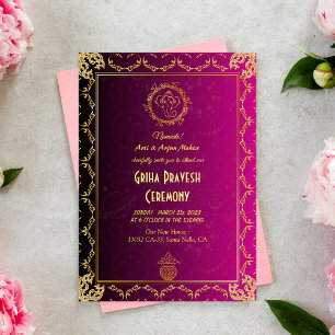Hindu House Erwärmung Griha Pravesh Golden Pink Einladung