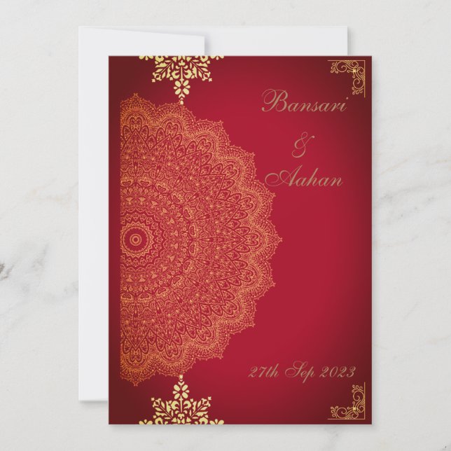 Hindu Red Mandala Hochzeit Einladung (Vorderseite)