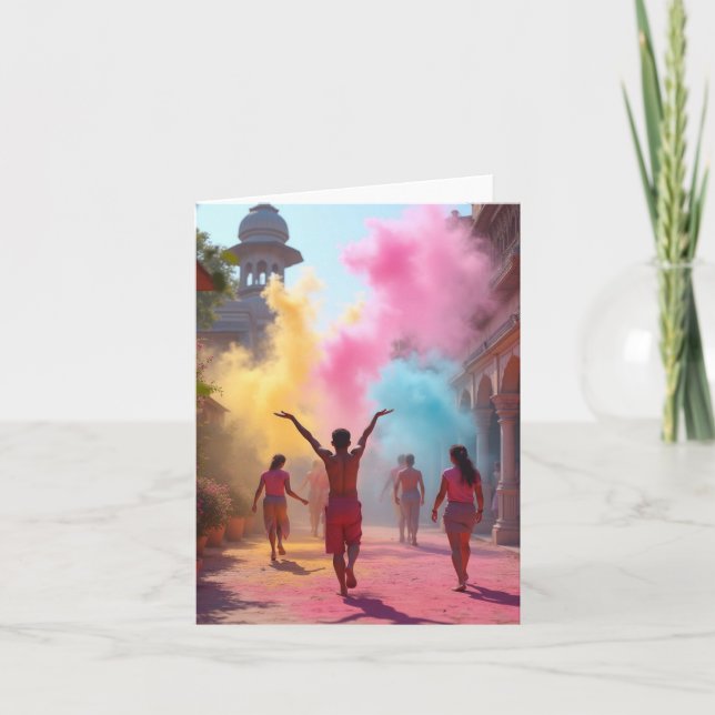 HINDU Warum Regenbogen jagen, wenn es HOLI gibt Dankeskarte (Vorderseite)