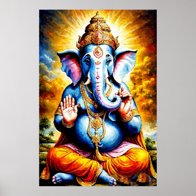 Hindugott des Wohlstands und Glücks, Lord Ganesh Poster (Vorne)