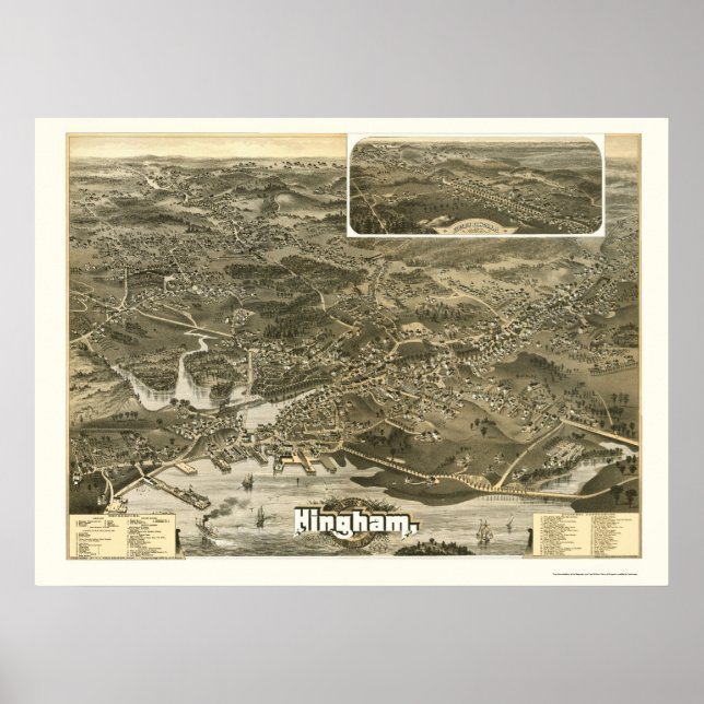 Hingham, MA Panoramic Map - 1885 Poster (Vorne)