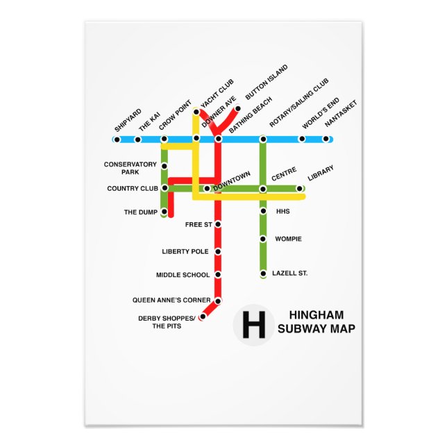 Hingham Massachusetts Subway Map Satire Fotodruck (Vorne)