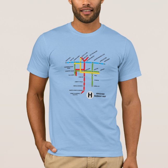 Hingham Subway Map T - Shirt, blau T-Shirt (Vorderseite)