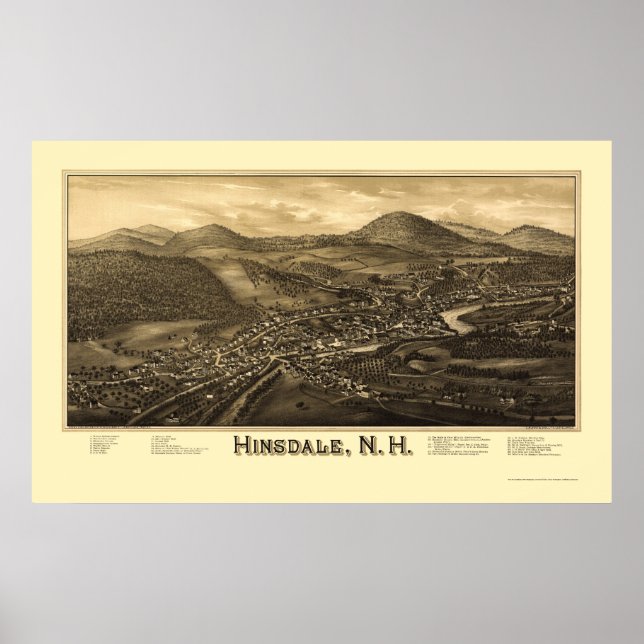 Hinsdale, NH Panoramic Map - 1886 Poster (Vorne)
