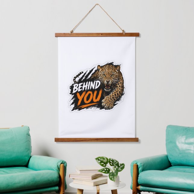 Hinter dir Leopard  Wandteppich Mit Holzrahmen (Wohnzimmer)