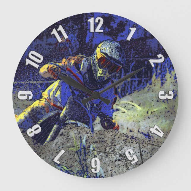 Hinterblazermotocross-Reiter Große Wanduhr (Vorderseite)