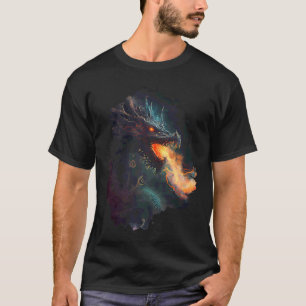 Hinterdruck Der dunkle feuerspeiende Drache T-Shirt