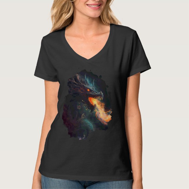 Hinterdruck Der dunkle feuerspeiende Drache T-Shirt (Vorderseite)
