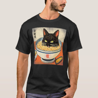 Hinterdruck Japanische schwarze Katze in einer Sch T-Shirt