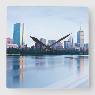 Hintere Bucht Bostons über Charles River Quadratische Wanduhr