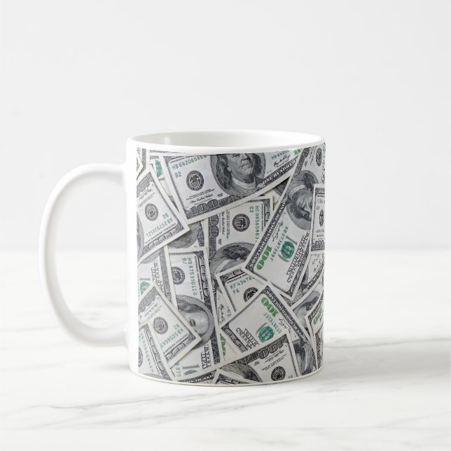 Hintergrund 100 Dollar Rechnungen. Kaffeetasse (Links)