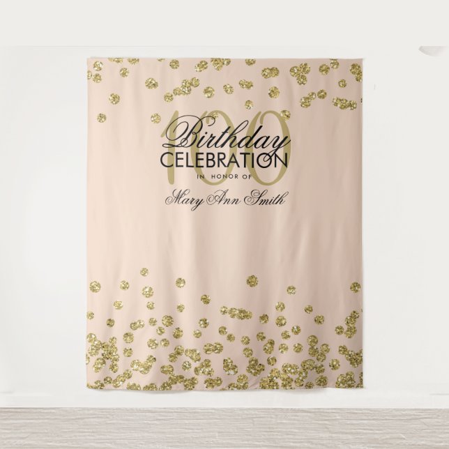Hintergrund 100. Geburtstag Gold Blush Pink Confet Wandteppich (Vorderseite)