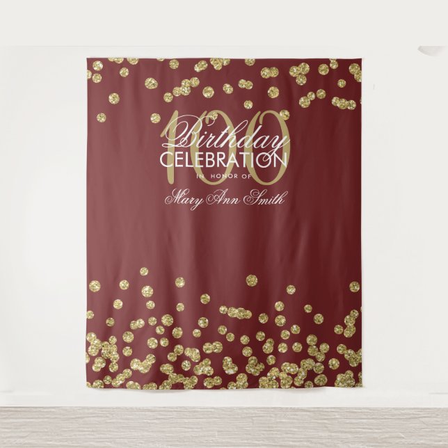 Hintergrund 100. Geburtstag Gold Burgund Confetti Wandteppich (Vorderseite)