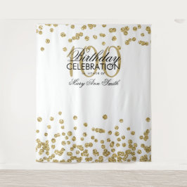 Hintergrund 100. Geburtstag Gold White Confetti Wandteppich