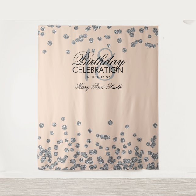 Hintergrund 18. Geburtstag Silver Blush Pink Confe Wandteppich (Vorderseite)