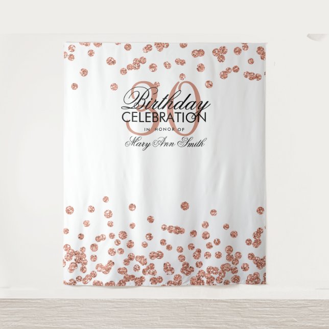 Hintergrund 30. Geburtstag Rose Gold White Confett Wandteppich (Vorderseite)