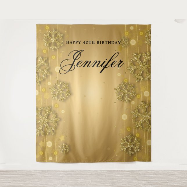 Hintergrund 40. Geburtstag-Gold-Winter-Glitzer Wandteppich (Vorderseite)