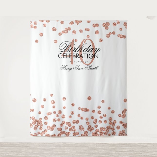 Hintergrund 40. Geburtstag Rose Gold White Confett Wandteppich (Vorderseite)