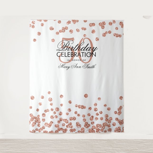 Hintergrund 50. Geburtstag Rose Gold White Confett Wandteppich (Vorderseite)