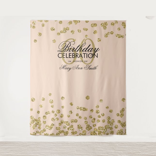 Hintergrund 60. Geburtstag Gold Blush Pink Confett Wandteppich (Vorderseite)