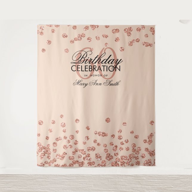Hintergrund 60. Geburtstag Rose Gold Blush Confett Wandteppich (Vorderseite)